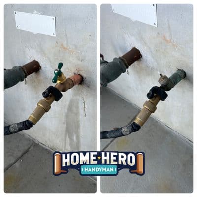 Corroded outdoor faucet replaced with a new brass hose bib